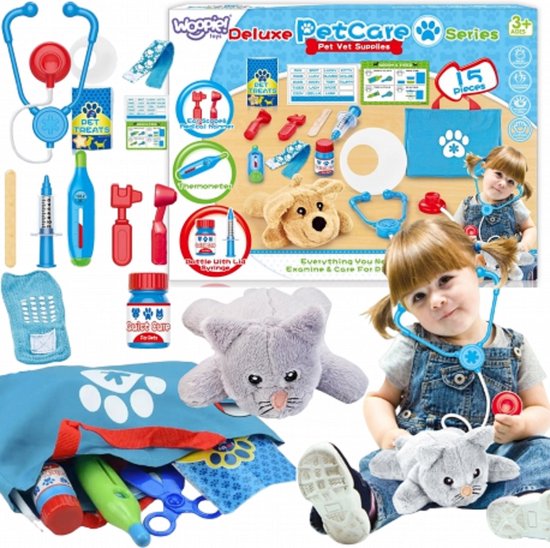 Woopie dierenarts speelgoed - Doctor speelgoed - kat - Inclusief knuffel & tas - 15 stuks