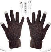EDMONDO USB Verwarmde Handschoenen - 2 Heat Elementen: Onder & Boven - Mannen & Vrouwen - Volledige Vinger Gebreide Verwarmingshandschoenen - Verstelbare Temperatuur - Verwarming Wanten Handen Warmer Wasbaar Winter Cadeau - Kleur BRUIN