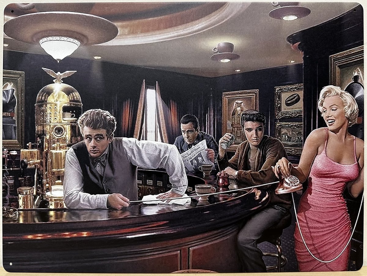 Beroemdheden aan de bar 40 x 30 cm Reclamebord van metaal METALEN-WANDBORD - MUURPLAAT - VINTAGE - RETRO - HORECA- BORD-WANDDECORATIE -TEKSTBORD - DECORATIEBORD - RECLAMEPLAAT - WANDPLAAT - NOSTALGIE -CAFE- BAR -MANCAVE- KROEG- MAN CAVE