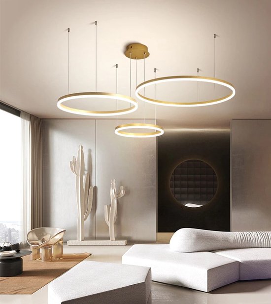Loft Home Moderne Lamp | Goud | 3 Ringen | 40, 60, 80 cm | Verlichting | Kroonluchter | Plafondlamp | Hanglamp | 220 V