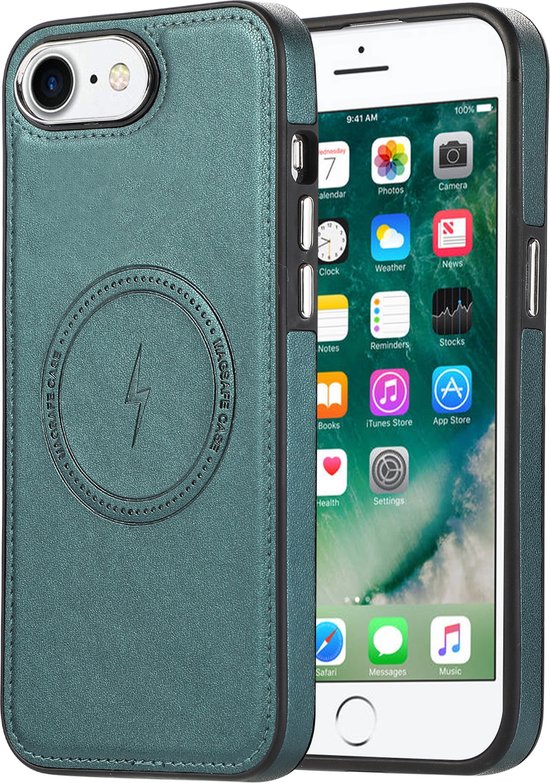 sulada soft case tpu / leder en shokproof met magnetische ring de geschikt voor Apple iphone se 2022, se2020, 8, 7 groen