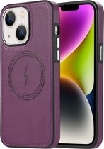 Sulada Coque souple TPU / cuir et antichoc avec anneau magnétique pour Apple iPhone 15 violet foncé