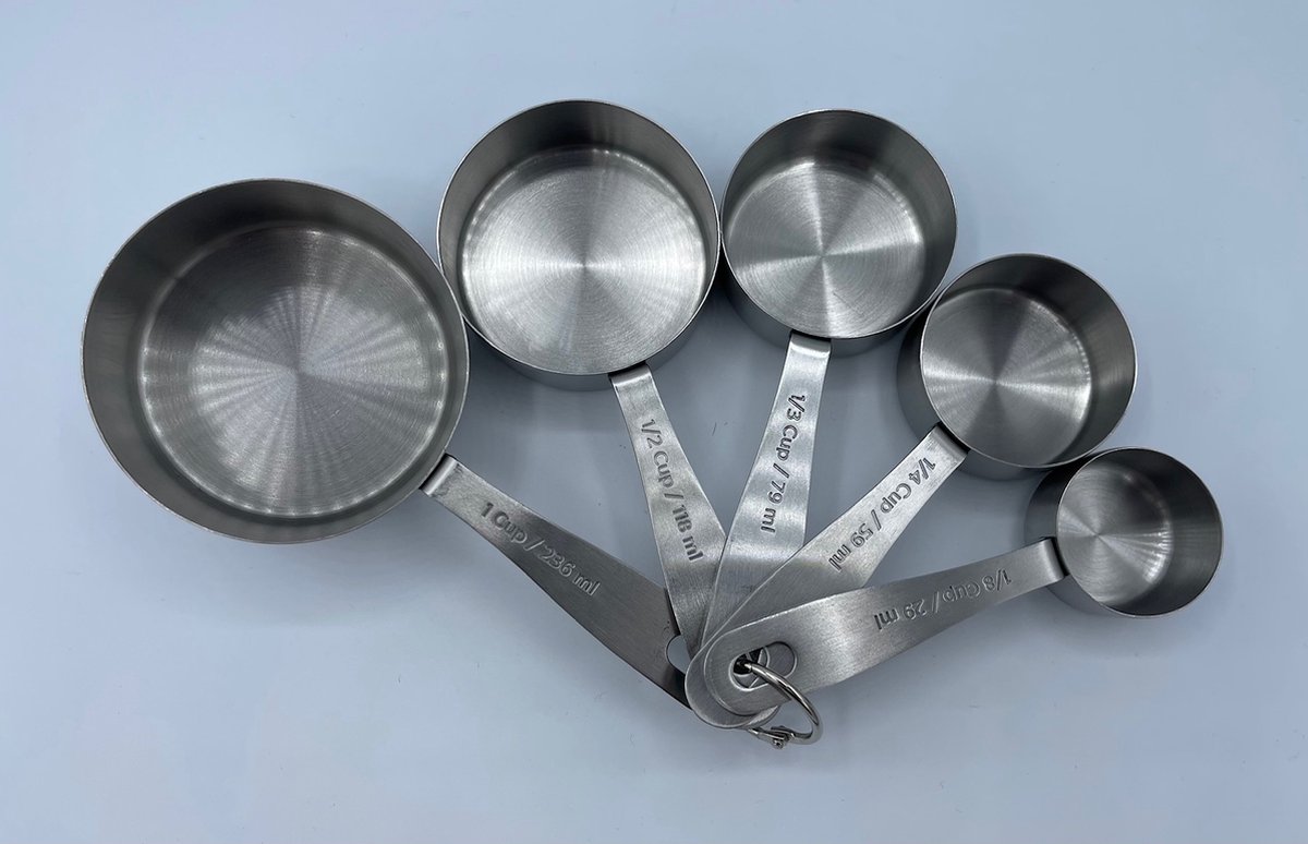 HikeMeister® / Maatcups / RVS / Measuring Cups / Set 5 delig / BBQ / keuken / vloeistoffen en vaste stoffen / kookgerei