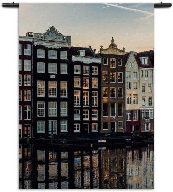 Velours Wandkleed Aan die Amsterdamse Gracht Rechthoek Verticaal S (85 X 60 CM) - Wandkleden - Met roedes