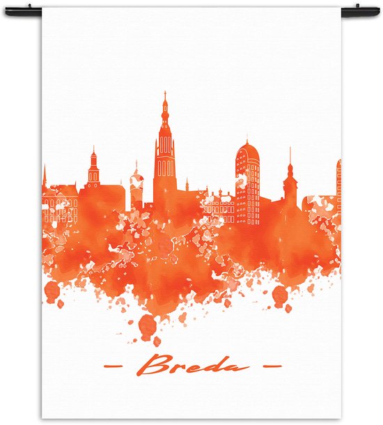 Mezo Wandkleed Skyline Breda Watercolor Paint Rechthoek Verticaal XXXL (260 X 210 CM) - Wandkleden - Met roedes