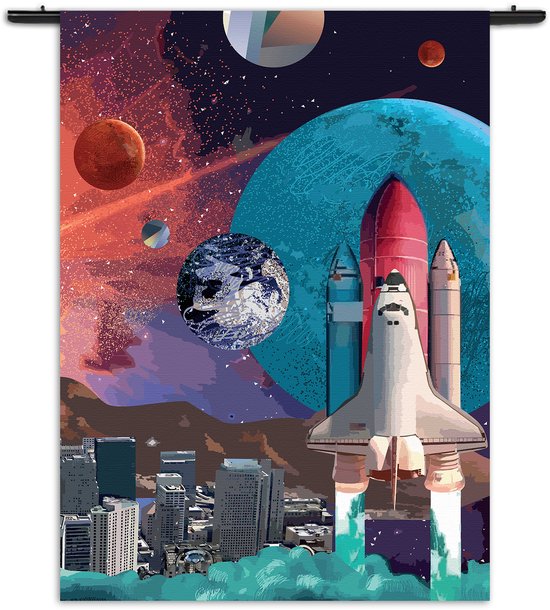 Velours Wandkleed The Space Race Rechthoek Verticaal XXXL (260 X 210 CM) - Wandkleden - Met roedes