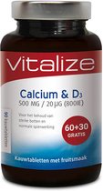 Calcium & D3 90 tabletten - Voor het behoud van sterke botten - Goed voor de kalkhuishouding - Vitalize