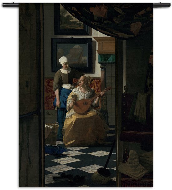 Velours Wandkleed Johannes Vermeer De liefdes brief 1669 Rechthoek Verticaal XXXL (260 X 210 CM) - Wandkleden - Met roedes