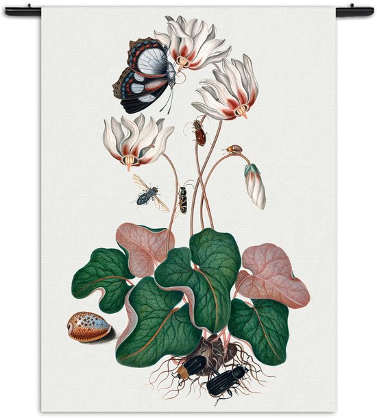 Velours Wandkleed Prent Natuur Vogel en Bloemen 12 Rechthoek Verticaal S (85 X 60 CM) - Wandkleden - Met roedes