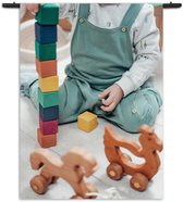 Mezo Wandkleed Spelend Kind Rechthoek Verticaal - Kinderkamer - Baby cadeau - Babykamer L (165 X 120 CM) - Wandkleden - Met roedes