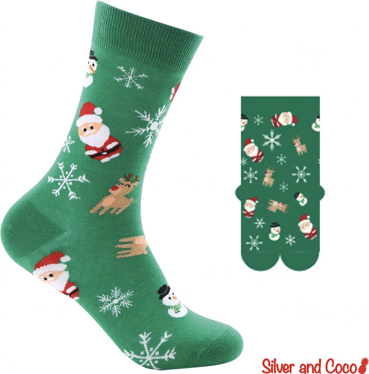 Gekke Foute Vrolijke Kerstsokken met Kerstman en Rendier design in rood/wit.