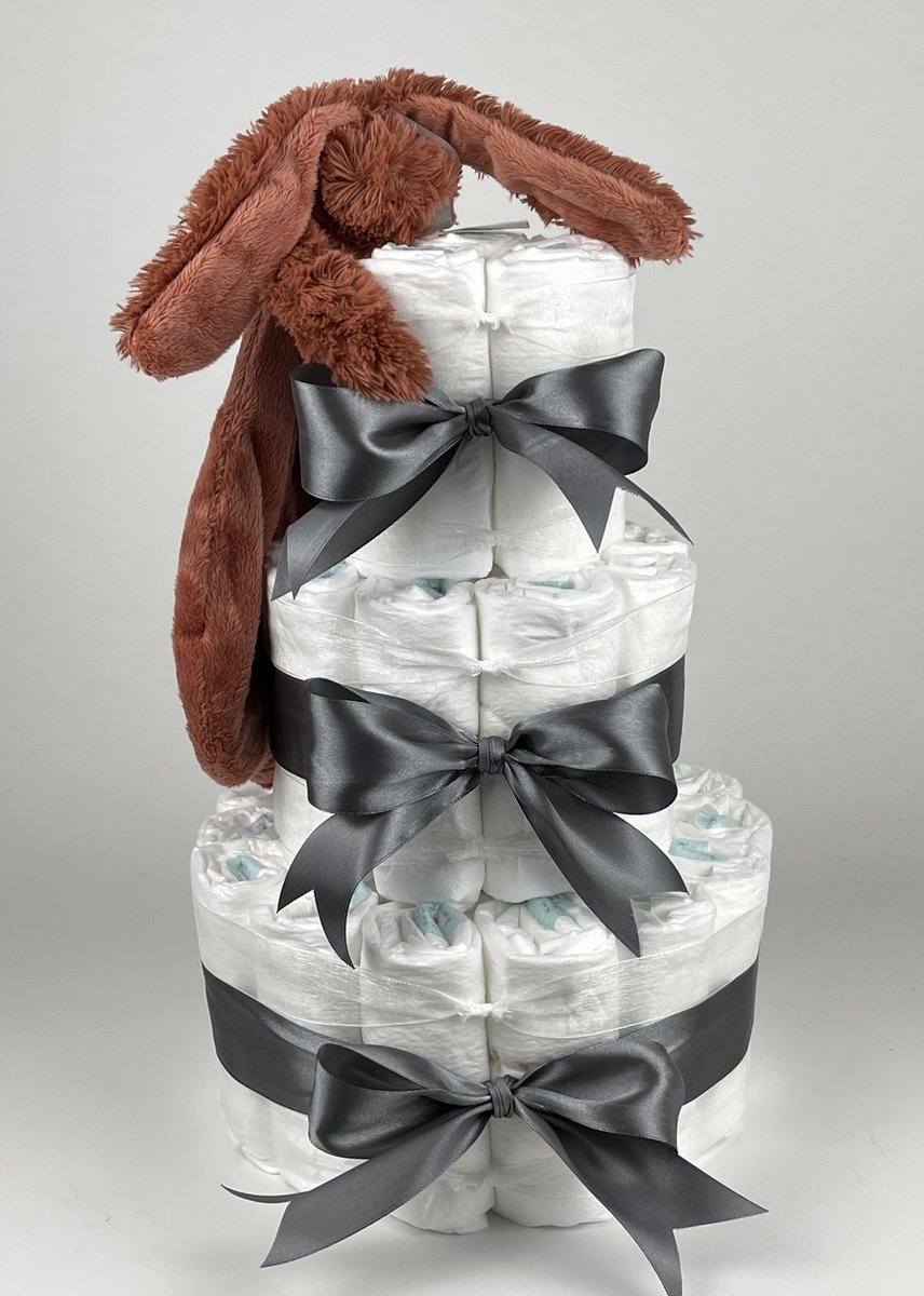 Goedkoopste Chouette-Chouette | Luiertaart Neutraal | Kraamcadeau | Geboorte Jongen Meisje | Babyshower | Tuttle Konijn Richie Rusty - donker Grijs