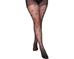 Zwart 44-46 - 30 den Panty met hartjes grote maat Pamela Mann