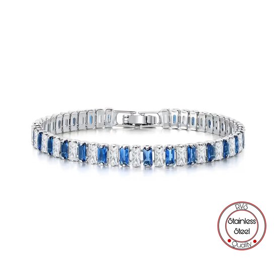 Tennis Armband | Blauw Verguld | Zirkonia stenen 6 MM | Lengte 16 CM | Tennis Bracelet | Sieraden | Vaderdag | Vaderdag Cadeau
