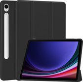 Coque Samsung Galaxy Tab S9 Plus - Protecteur d'écran GlassGuard - SmartDefend Book Case Cover Cuir Zwart & Protecteur d'écran