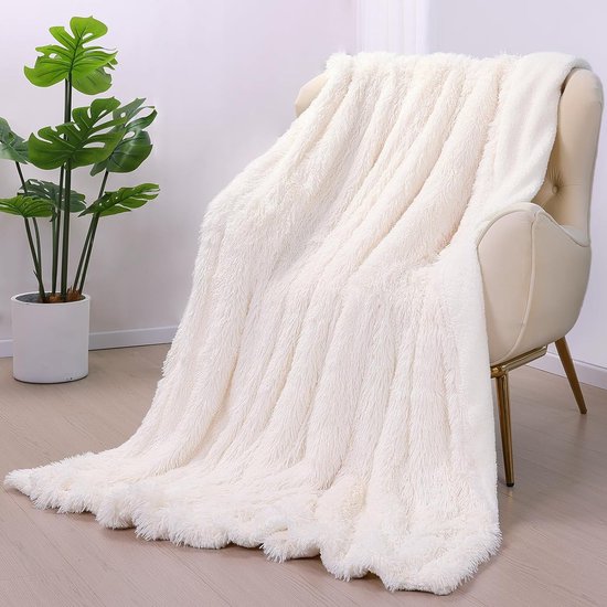 Pluizige deken 160 x 200 cm - Wit - Extra zachte plaid - Fleece plaids, fluffy sprei