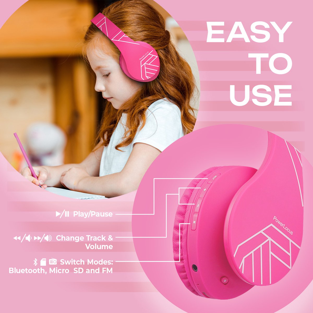 PowerLocus Casque Audio Enfant, Casque Bluetooth Enfant avec Micro