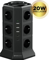 MostEssential Premium 2.0 Toren Stekkerdoos - Limited Edition - Stekkerdoos met Schakelaar - 2 x USB-C - 20W Snellader - 4000W - Zwart