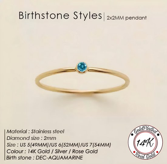 Soraro Birthstone Ring | December | 16mm | 14K Goldplated | Goudkleurig | Cadeau Voor Haar | Cadeau Voor Vriendin | Verjaardag Cadeau | Moederdag Cadeau | Cadeau Ideeën