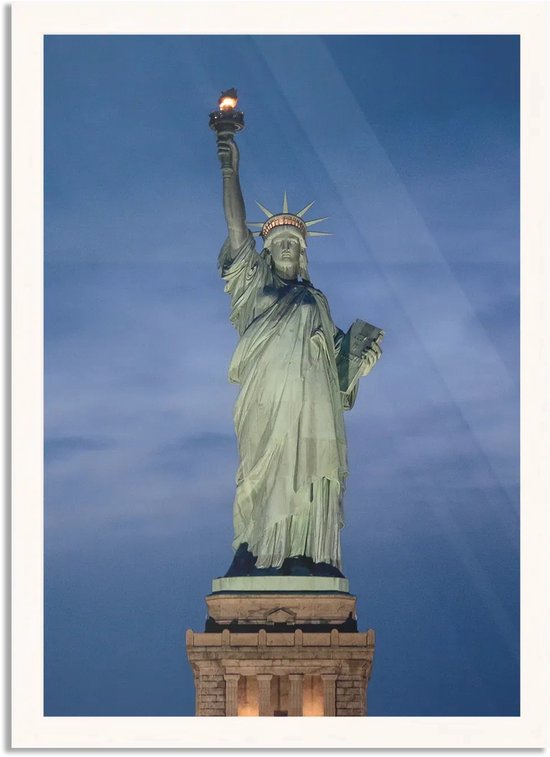 Fotolijst Incl. Poster - Vrijheidsbeeld Met De Skyline Van New York 40x40 Cm Posterlijst