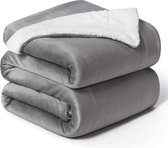 sherpa deken fleece microvezel voor bed en bank grijs 240x220cm, deken voor 2 persoons super zachte donzige deken voor woonkamer en slaapkamer