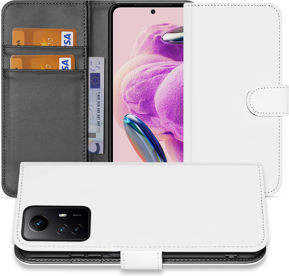 Book Case Telefoonhoesje voor de Xiaomi Redmi Note 12S Wit met Pasjeshouder