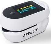 Appolix Saturatiemeter zuurstofmeter vinger - Oximeter - Hart & Zuurstofmeter - Medische kwalificatie - Incl. Batterijen & Koord - Wit