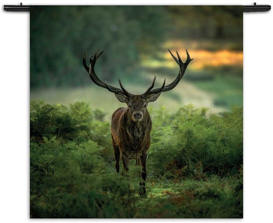 Mezo Wandkleed Edelhert In Het Bos Rechthoek Vierkant M (90 X 90 CM) - Wandkleden - Met roedes