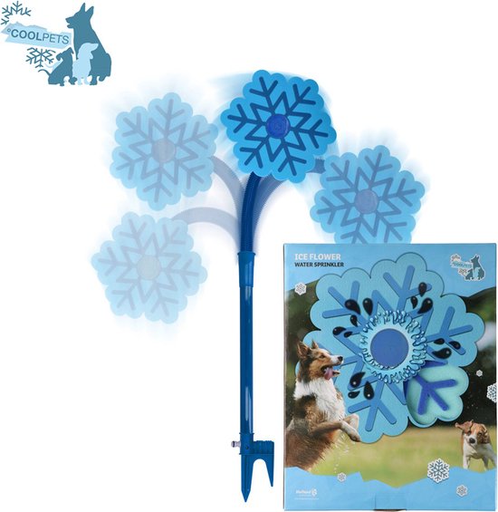 CoolPets Ice Flower Sproeier – Stang 52cm - Bloem 28 cm - Drinkfontein – Verkoelend - Watersproeier voor honden – Sproeit in alle richtingen - Blauw