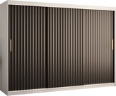 Zweefdeurkast Kledingkast met 3 schuifdeuren Garderobekast slaapkamerkast Kledingstang met planken (LxHxP): 250x200x62 cm - Rikid W1 (Wit + Zwart, 250) met lades