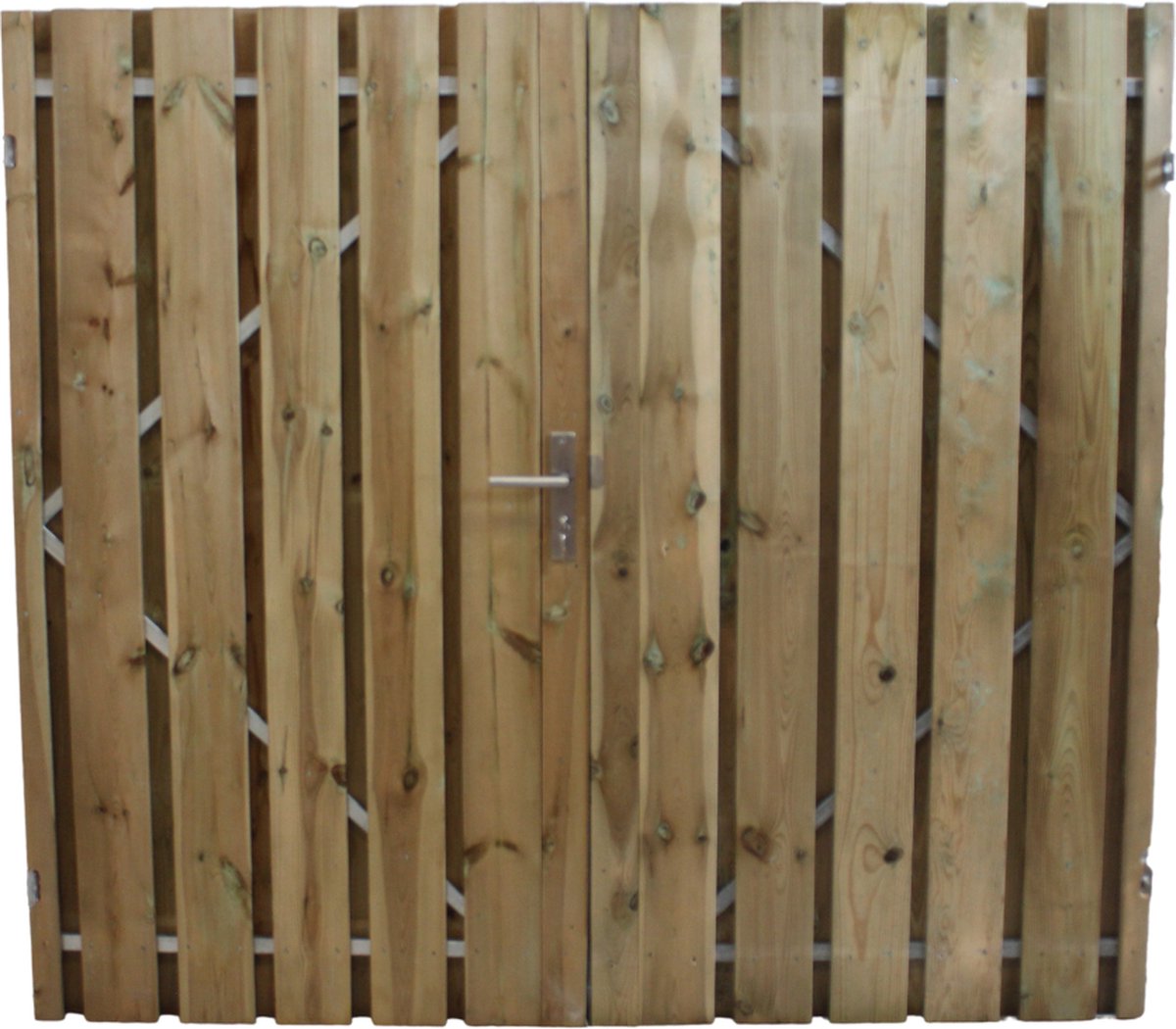 Schuttingdeur dubbele tuinpoort grenen inclusief stalen frame en cilinderslot 300 x 180 linksdraaiend