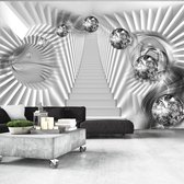 Fotobehangkoning - Behang - Vliesbehang - Fotobehang Zilveren Trap - 3D Diamanten - Silver Stairs - 150 x 105 cm