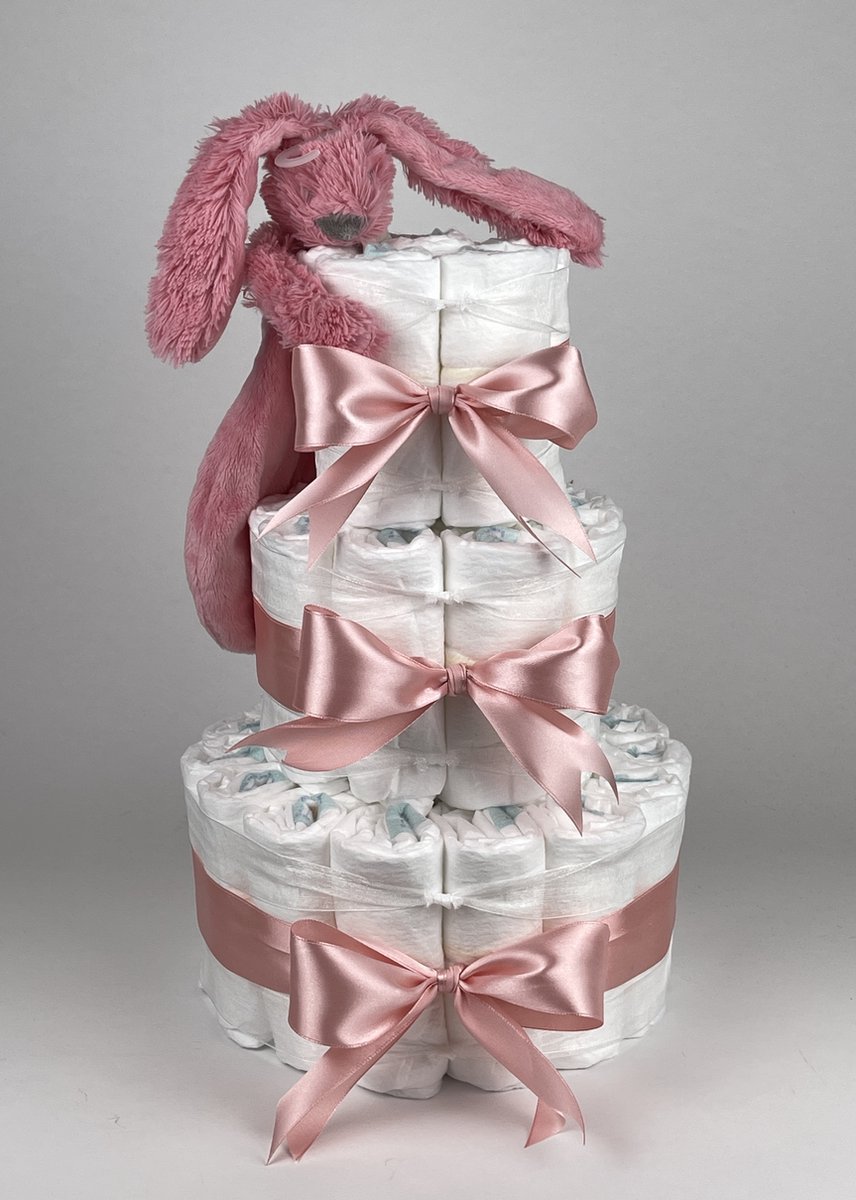 Goedkoopste Chouette-Chouette | Luiertaart Meisje | Kraamcadeau | Geboorte Meisje | Babyshower | Tuttle Konijn Richie deep Pink - donker Poeder Roze