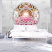 Fotobehangkoning - Behang - Vliesbehang - Fotobehang Bloemen Uitzicht 3D - Enchanted window - 150 x 105 cm