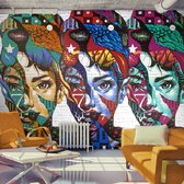 Fotobehangkoning - Behang - Vliesbehang - Fotobehang - Colorful Faces - Graffiti - Muurschildering - Straatkunst - 150 x 105 cm