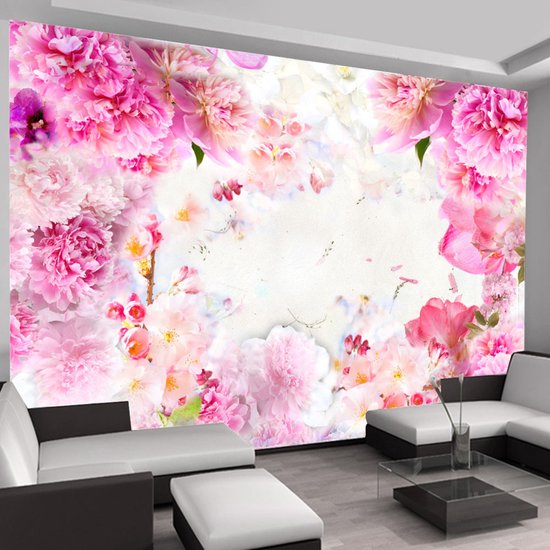 Fotobehangkoning - Behang - Vliesbehang - Fotobehang - Blooming June - Roze Pioenrozen - Bloemen - 100 x 70 cm