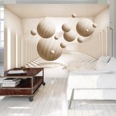 Fotobehangkoning - Behang - Vliesbehang - Fotobehang 3D Tunnel met Ballen - Beige Balls - 100 x 70 cm