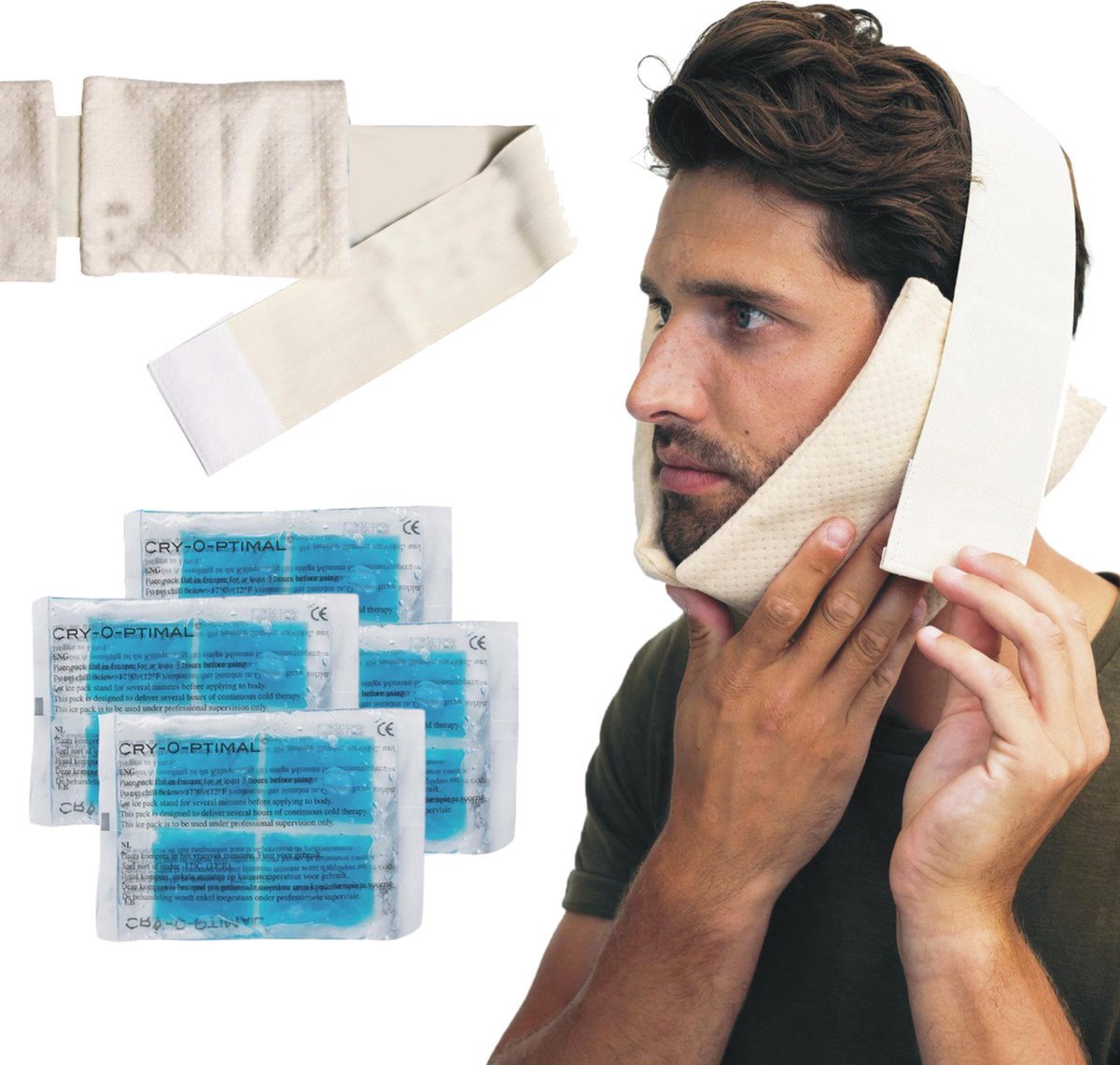 Goedkoopste Respiflex cold pack kaak set - Bandage met 4 lange duur cold packs - na verwijderen van wijsheidstanden - 3 x langer koud - pijn verstandkiezen