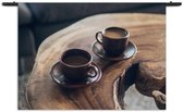 Velours Wandkleed Kopjes Koffie op Tafel Rechthoek Horizontaal L (85 X 120 CM) - Wandkleden - Met roedes