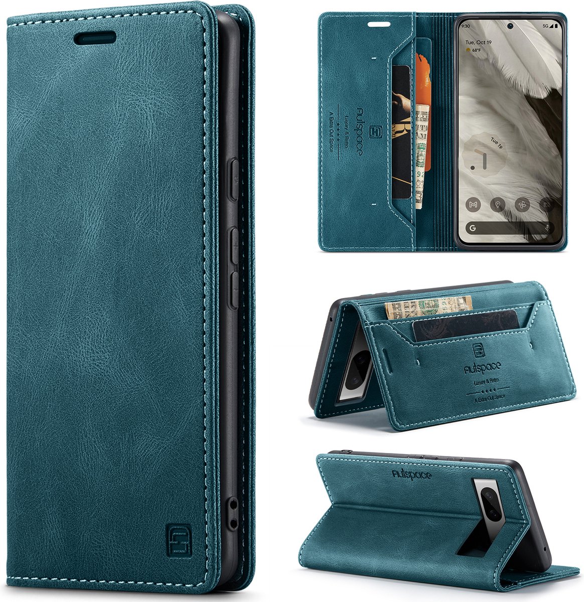 Luxe Flip Case met RFID Bescherming Kaarthouder en Magneetsluiting voor Google Pixel 8 _ Blauw