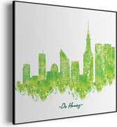 Akoestisch Schilderij Skyline Den Haag Watercolor Paint Vierkant Basic S (50 X 50 CM) - Akoestisch paneel - Akoestische Panelen - Akoestische wanddecoratie - Akoestisch wandpaneel