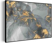 Akoestisch Schilderij Abstract Marmer Look Grijs met Goud 05 Rechthoek Horizontaal Basic XL (120 x 86 CM) - Akoestisch paneel - Akoestische Panelen - Akoestische wanddecoratie - Akoestisch wandpaneel