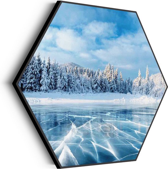 Akoestisch Schilderij Ijzige winter Hexagon Basic XL (140 X 121 CM) - Akoestisch paneel - Akoestische Panelen - Akoestische wanddecoratie - Akoestisch wandpaneel
