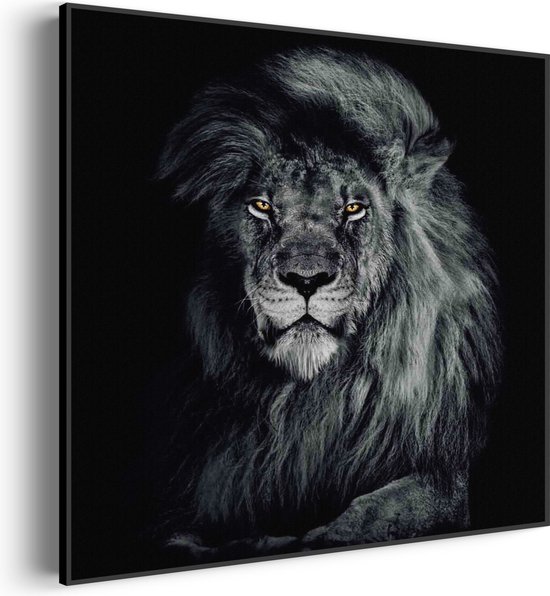 Akoestisch Schilderij De Zwart Witte Leeuw Vierkant Pro S (50 X 50 CM) - Akoestisch paneel - Akoestische Panelen - Akoestische wanddecoratie - Akoestisch wandpaneel