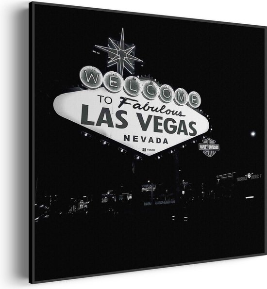 Akoestisch Schilderij Welcome to Fabulous Las Vegas Zwart Wit Vierkant Basic S (50 X 50 CM) - Akoestisch paneel - Akoestische Panelen - Akoestische wanddecoratie - Akoestisch wandpaneel