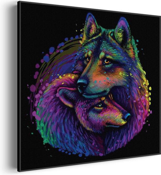 Akoestisch Schilderij Colored Wolves Vierkant Pro M (65 X 65 CM) - Akoestisch paneel - Akoestische Panelen - Akoestische wanddecoratie - Akoestisch wandpaneel