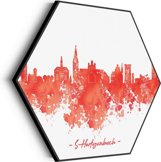 Akoestisch Schilderij Skyline 's-Hertogenbosch Watercolor Paint Hexagon Basic XL (140 X 121 CM) - Akoestisch paneel - Akoestische Panelen - Akoestische wanddecoratie - Akoestisch wandpaneel