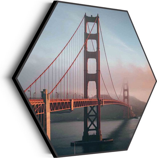 Akoestisch Schilderij Golden Gate Bridge San Francisco Hexagon Basic XL (140 X 121 CM) - Akoestisch paneel - Akoestische Panelen - Akoestische wanddecoratie - Akoestisch wandpaneel