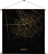 Textielposter Hengelo Plattegrond Zwart Geel Vierkant XL (60 X 60 CM) - Wandkleed - Wanddoek - Wanddecoratie