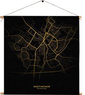 Textielposter Doetinchem Plattegrond Zwart Geel Vierkant XXXL (120 X 120 CM) - Wandkleed - Wanddoek - Wanddecoratie